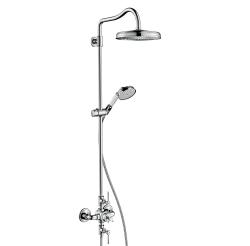 Душевая система Axor Montreux Showerpipe 240 1jet, высота 123,9 см, цвет: хром, комплект: ручной душ/верхний душ/термостат для душа/шланг для душа/держатель для душа/душевая штанга, наружного монтажа, настенная, латунная