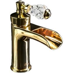 Смеситель для раковины/умывальника Boheme Vogue Crystal, однорычажный, неповоротный, керамический, длина излива 110 мм, латунь, цвет золото Смеситель для раковины/умывальника Boheme Vogue Crystal, однорычажный, неповоротный, керамический, длина излива 110 мм, латунь, цвет золото