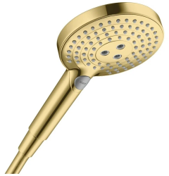 Лейка душевая Hansgrohe Raindance Select S 120 Air 3jet, настенная, круглая, с 3 режимами, регулируемая, хромированная/пластмассовая, цвет полированное золото, ручная, для душа/ванной