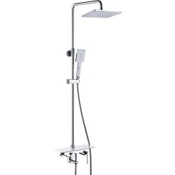 Душевая система ROSE, высота 820/1480 мм, цвет белый/хром, комплект: однорычажный, смеситель с изливом/тропический душ (с верхней лейкой)/стойка/лейка/шланг, наружного монтажа