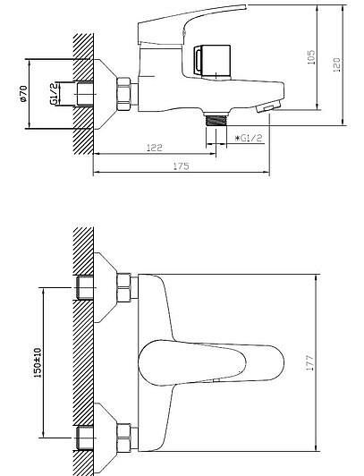 Смеситель для ванны/душа Voda Splash однорычажный, настенный, неповоротный, керамический картридж, короткий излив, пластик (PPA), цвет хром, без аксессуаров SPL54
