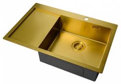 Мойка кухонная ZorG Light Bronze, 78х51х20, нержавеющая сталь, прямоугольная, цвет: бронза, с отверстием под смеситель, с крылом, правосторонняя, слив-перелив, врезная