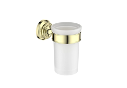 Стакан с держателем Aquatek Классик настенный, латунь/стекло, округлый, для душа/ванны/зубных щеток, в ванную комнату, цвет полированное золото