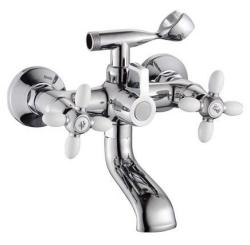 Смеситель для ванны/душа Potato P71-7, настенный, двухвентильный, поворотный, керамический, длина излива 141 мм, цинк, цвет хром/белый