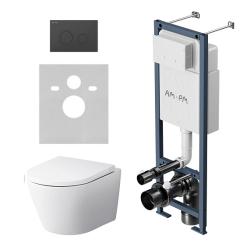 Комплект унитаза с инсталляцией AM.PM Sense, c сиденьем микролифт, с клавишей смыва (кнопкой, клавишей двойного смыва) черный матовый, система для подвесного унитаза, со скрытым смывным бачком (бак), с подвесным унитазом