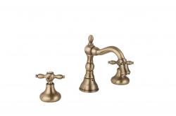Смеситель для биде Cezares Nostalgia, на 3 отверстия, двухвентильный, низкий, длина излива 155 мм, неповоротный, керамический, латунь, цвет бронза, с донным клапаном