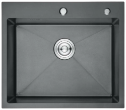 Мойка кухонная GERHANS 60х50х22 см, встраиваемая, нержавеющая сталь, прямоугольная, цвет графит, с отверстием под смеситель/под кран фильтр, без крыла, слив-перелив