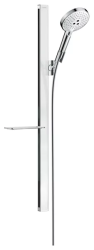 Душевой гарнитур Hansgrohe Raindance Select S 120 3jet, высота 94,5 см, лейка круглая, комплект: ручной душ/душевая штанга/шланг для душа/ползунок/полка, алюминиевый/стеклянный/пластиковый, цвет хром/белый, наружного монтажа, настенный, для душа/ванн