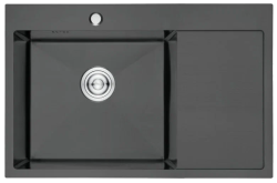 Мойка кухонная GERHANS 78х51х22 см, встраиваемая, нержавеющая сталь, прямоугольная, цвет графит, с отверстием под смеситель, с крылом справа, слив-перелив