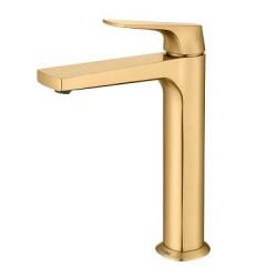 Смеситель для раковины/умывальника Raglo R07.15.03 однорычажный, высокий, неповоротный, фиксированный, излив длина 150 мм высота 206 мм латунь, цвет сатин золотой