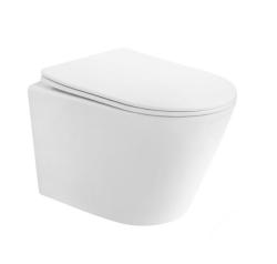 Унитаз подвесной ABBER Bequem 490х355х360 мм цвет белый матовый, горизонтальный (прямой) выпуск, система антивсплеск, смыв торнадо, безободковый, с сиденьем микролифт, дюропласт, под скрытый бачок AC1102TMW
