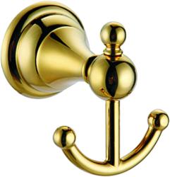 Крючок двойной Azario ELVIA, настенный, нержавеющая сталь, форма округлая, для полотенец/халатов в ванную/туалет/душевую кабину, цвет золото