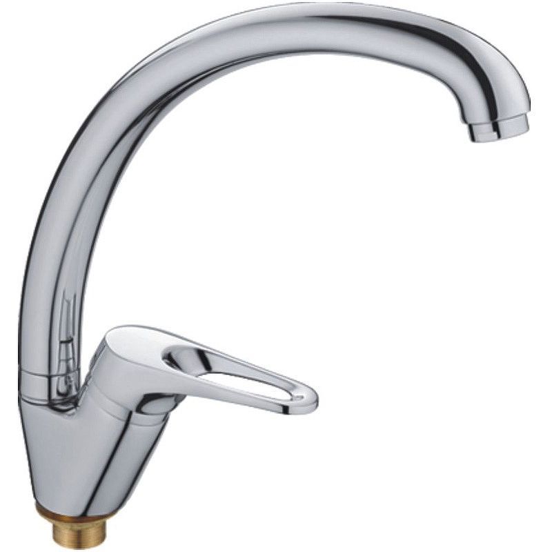 Смеситель для кухни/мойки HAIBA однозахватный, поворотный, латунный, с высоким изливом, длина 218 мм, латунь, цвет хром