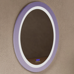Зеркало Abber Stein, 60х80 см, с LED/ЛЕД-подсветкой, овальное, цвет рамы: фиолетовый, выключатель сенсорный, Bluetooth-плеер, датчик температуры, часы, для ванны, навесное/подвесное/настенное