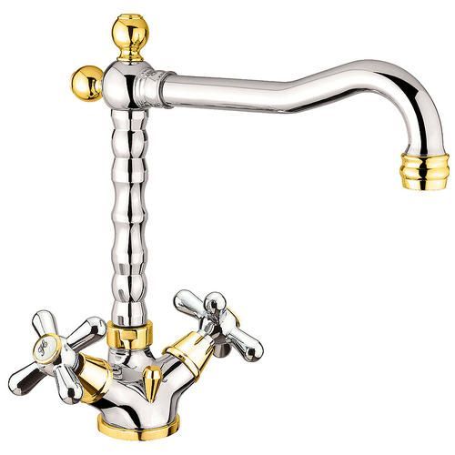 Смеситель для раковины Webert Armony двухвентильный, поворотный, длина 190 мм, латунь, цвет хром/золото