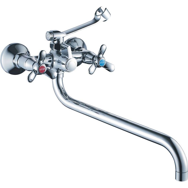 Смеситель для ванны/душа HAIBA CRON двухвентильный, хромированный, настенный, излив длинный 350 мм, поворотный, силумин, цвет хром