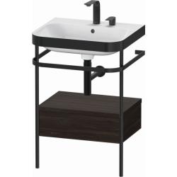 Консоль с раковиной Duravit Happy D.2 Plus c-bonded, 57,5х49х85 см, напольная, металл/ДСП 1 выдвижной ящик, цвет: орех брашированный /умывальник, прямоугольный, цвет белый, керамика, 2 отверстия под смеситель
