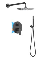 Душевая система Aquatek Бетта 3 в 1 встраиваемая, цвет матовый черный, комплект: смеситель/тропический душ (с верхней лейкой)/лейка/шланг, латунь, скрытого монтажа
