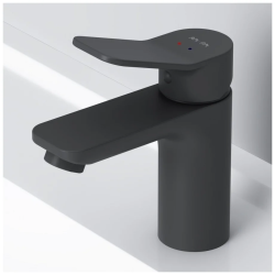 Смеситель для раковины Am.Pm X-Joy однорычажный, излив короткий, длина 100 мм, керамический, латунь, цвет черный матовый, без донного клапана