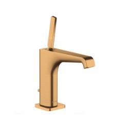 Смеситель для раковины/умывальника Axor Citterio E 130, однорычажный, фиксированный излив, длина излива 14,3 см, керамический, латунь, цвет шлифованное золото, со сливным гарнитуром