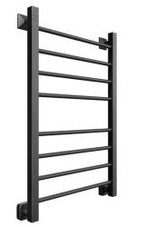 Полотенцесушитель Двин S plaza 80/50, водяной (К3 квадрат черный матовый), универсальное подключение, нержавеющая сталь, настенный, форма лесенка, цвет черный матовый, к отоплению и ГВС, для отопления, обогрева в ванной