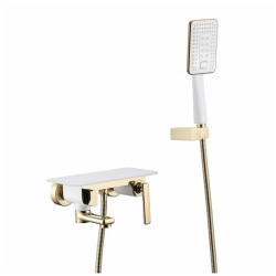 Смеситель для ванны/душа Lemark Mista, настенный, однорычажный, поворотный, длина излива 160 мм, керамический, латунь, цвет белый/золото