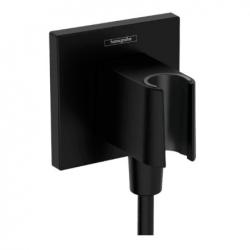 Шланговое подсоединение Hansgrohe HG FixFit E размер 9х9 см, цвет черный матовый, квадратное, держатель душевой лейки, встроенный обратный клапан с подключением для душевого шланга, декоративная накладка, резьбовое соединение, настенное