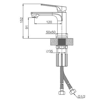 Смеситель для раковины/умывальника Splenka S30.10 однорычажный, неповоротный, фиксированный излив, длина 120 мм, высота 91 мм, латунь, цвет графит