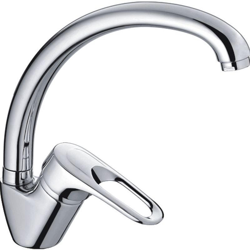 Смеситель для кухни/мойки HAIBA однозахватный, поворотный, латунный, с высоким изливом, длина 207 мм, латунь, цвет хром