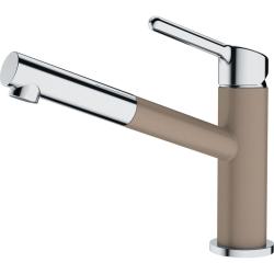 Смеситель для кухни/мойки Franke Orbit Pull-Out, однорычажный, поворотный, керамический картридж, выдвижной шланг, длина излива 209 мм, латунь, цвет хром/миндаль