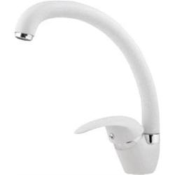 Смеситель для кухни ALVEUS GENESIS GM 230 G11-ARCTIC AQ однорычажный, поворотный, керамический, с высоким изливом, высота излива 20 см, латунь, покрытие гранит, цвет белый, на мойку