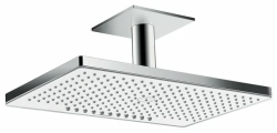 Верхний душ Hansgrohe Rainmaker Select 460 2jet EcoSmart, потолочный монтаж, прямоугольный, с 2 режимами: Rain, RainStream, размер 46,6х30 см, нержавеющая сталь/стекло, цвет хром/белый