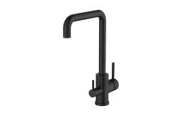 Смеситель для кухни/мойки Voda FW519Black с каналом для фильтрованной воды, двухрычажный, поворотный, керамический картридж, излив 200 мм, высота излива 273,3 мм нержавеющая сталь, цвет черный матовый