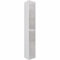 Пенал Dreja SLIM 30 см, 30х190х25 см, подвесной, цвет белый глянец/бетон, 2 распашные дверцы, со стеклянными полками, шкаф/шкафчик подвесной/напольный, прямоугольный