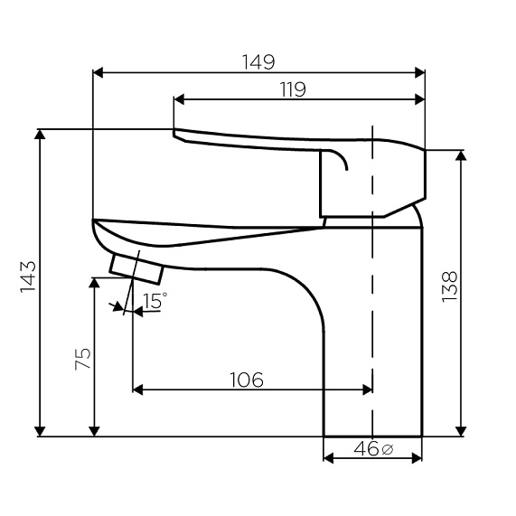 Смеситель для раковины Dorff Ultra однорычажный, излив короткий, длина 106 мм, керамический, латунь, цвет хром, без донного клапана