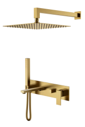 Душевая система Boheme Qubic, встраиваемая, цвет бронза, комплект: однорычажный, смеситель/излив/тропический душ (с верхней лейкой)/лейка/шланг, встраиваемый (скрытый) монтаж