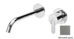 Смеситель для раковины Cezares Leaf, встраиваемый, однорычажный, длина излива 220 мм, неповоротный, керамический, латунь, цвет стальной матовый, с донным клапаном, внутренний/скрытый монтаж