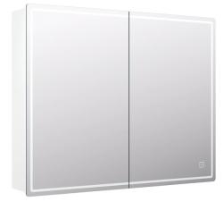 Зеркальный шкаф Vigo Geometry 1000, 100х80х20 см, с LED/ЛЕД подсветкой, подвесной, цвет белый, зеркало, 2 распашные дверцы, механизм доводчика, прямоугольный