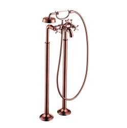 Смеситель для ванны Axor Montreux напольный, двухвентильный, с крестообразными рукоятками, неповоротный, латунный, длина излива 23,4 см, керамический, цвет полированное красное золото, с душевым шлангом/держателем/лейкой