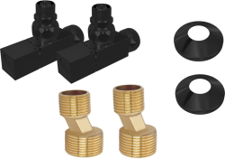 Комплект фитингов Aquatek 2 шт. вентиль квадрат г/ш 3/4х1/2, эксцентрик 3/4х1/2, отражатель 3/4, цвет черный муар, для полотенцесушителя