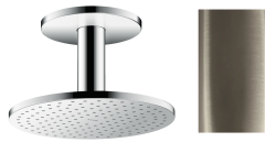 Верхний душ AXOR ShowerSolutions 250 2jet, с потолочным подсоединением, потолочный монтаж, круглый, с 2 режимами, размер 25 см, металлический, цвет: полированный никель, для душа/ванной