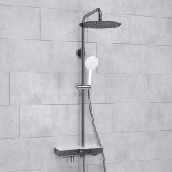 Душевая система WasserKRAFT Aller, высота 800-1250 мм, цвет хром/белый, комплект: термостатический смеситель/излив/тропический душ (с верхней лейкой)/стойка/лейка/шланг, наружного монтажа