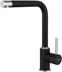 Смеситель для кухни/мойки GranFest, однорычажный, керамический картридж, высокий, с поворотным изливом, длина 200 мм, латунь, цвет черный
