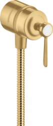 Шланговое подсоединение Axor Montreux Fixfit Stop, размер 6х6 см, цвет шлифованное золото, круглое, латунное, с клапаном обратного тока, с запорным вентилем, с рычаговой рукояткой, подключение для душевого шланга