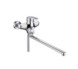 Смеситель для ванны/душа Potato P09, настенный, однорычажный, поворотный, керамический, длина излива 373 мм, цинк, цвет хром