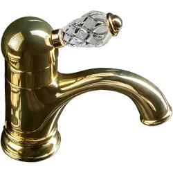 Смеситель для раковины/умывальника Boheme Crystal, однорычажный, неповоротный, керамический, длина излива 124 мм, латунь, цвет золото