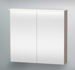 Зеркальный шкаф Duravit Happy D.2, 80х76х20,8 см, подвесной, цвет: лен, зеркало с подсветкой LED/ЛЭД, сенсорный выключатель, с 2 распашными дверцами/двухстворчатый, 2 стеклянные полки, прямоугольный