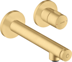 Смеситель для раковины Axor Uno Select, однорычажный, настенный/встраиваемый, скрытого монтажа, фиксированный излив, длина излива 15,8 см, латунь, цвет шлифованное золото, незапираемый сливной набор