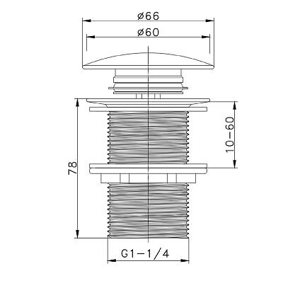 Донный клапан Raglo R600.02.06, без перелива, цвет черный, click/clack, 66 мм, латунь, для раковины/умывальника 
