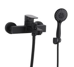 Смеситель для ванны/душа VIEIR, настенный, однорычажный, неповоротный, керамический, длина излива 186 мм, латунь, цвет черный